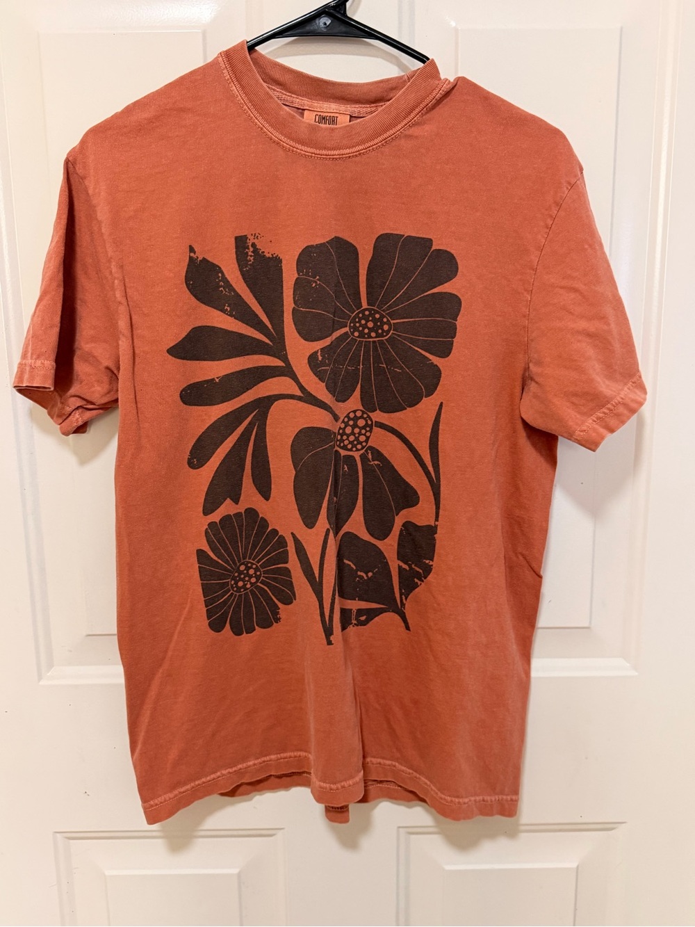Comfort Colors Rust Short Sleeve Tee with Black Floral Print